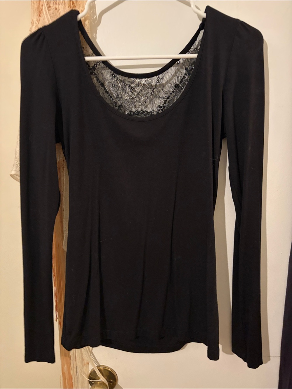 Boston Proper Black Long-Sleeve Top with Lace Back